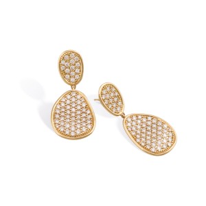 Marco Bicego Lunaria Collection 18K Yellow Gold and Diamond Pavé Small Double Drop Earrings